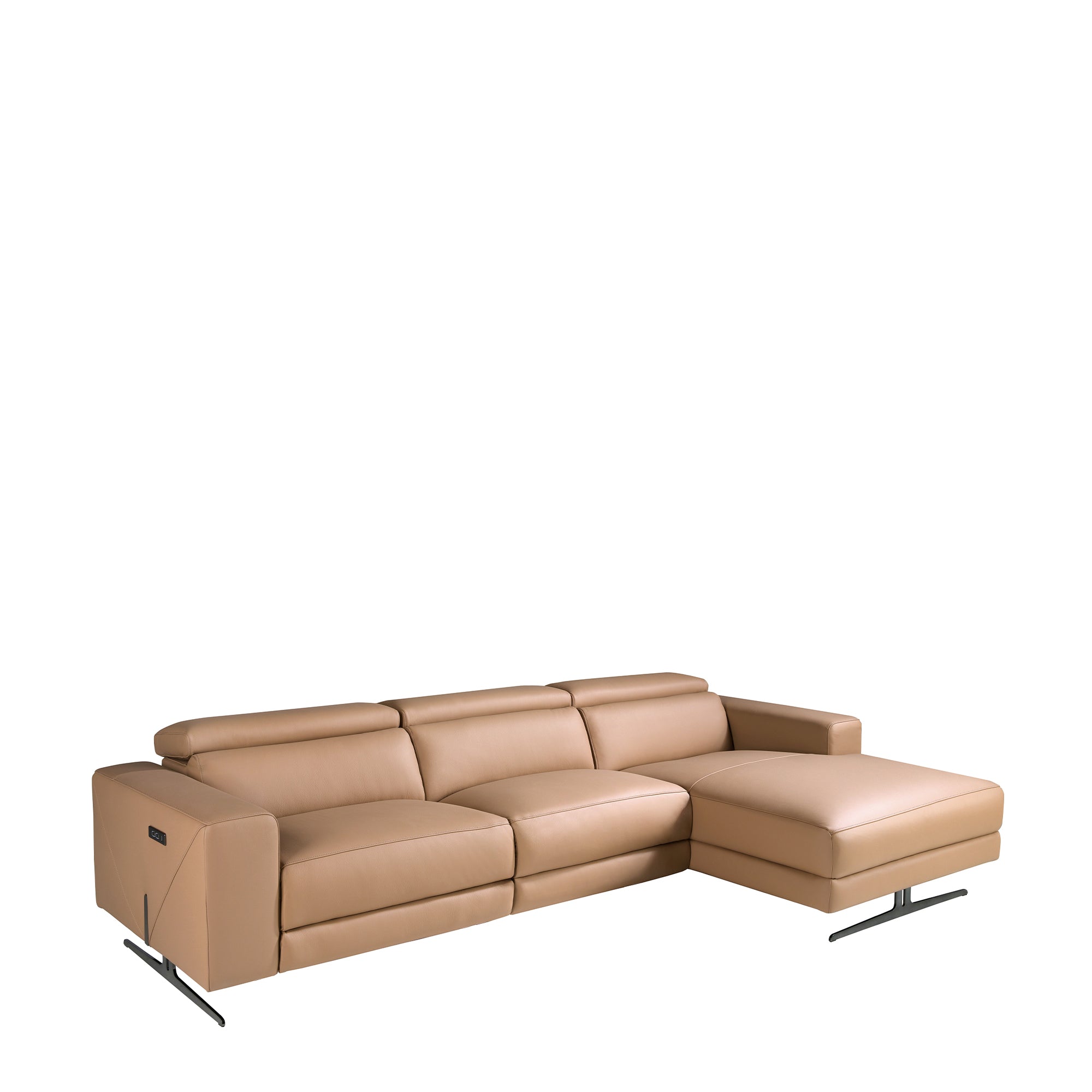 Right-hand brown leather chaise longue recliner sofa