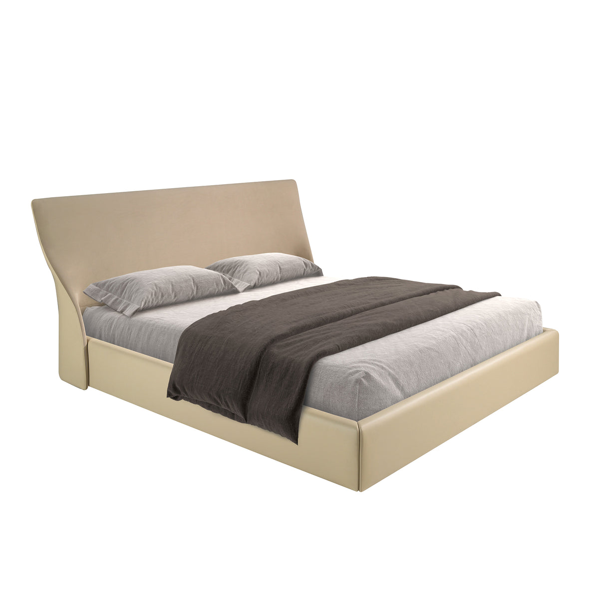 Brown velvet and cream leatherette bed