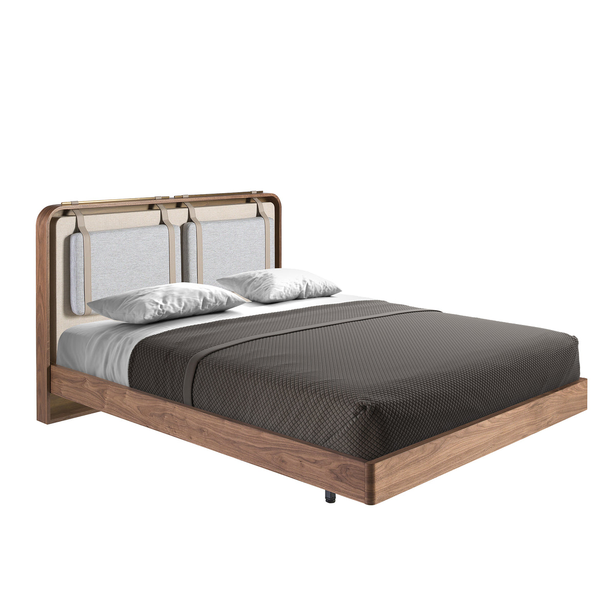 Fabric bed in beige and grey