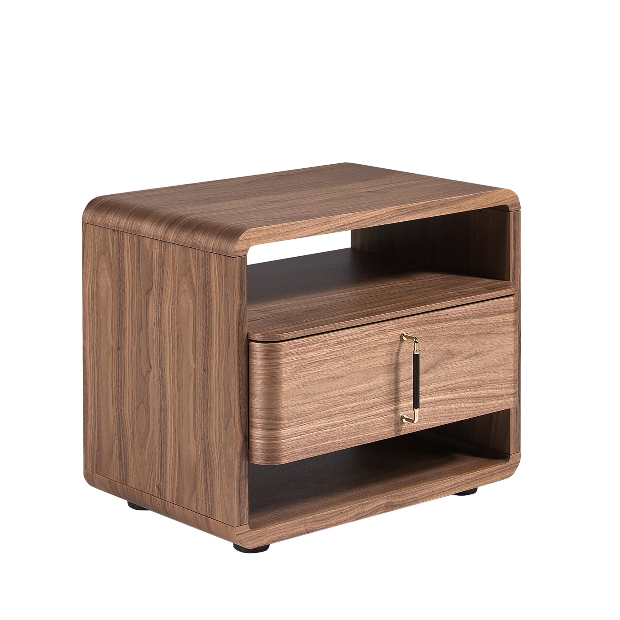 Walnut and black PVC bedside table