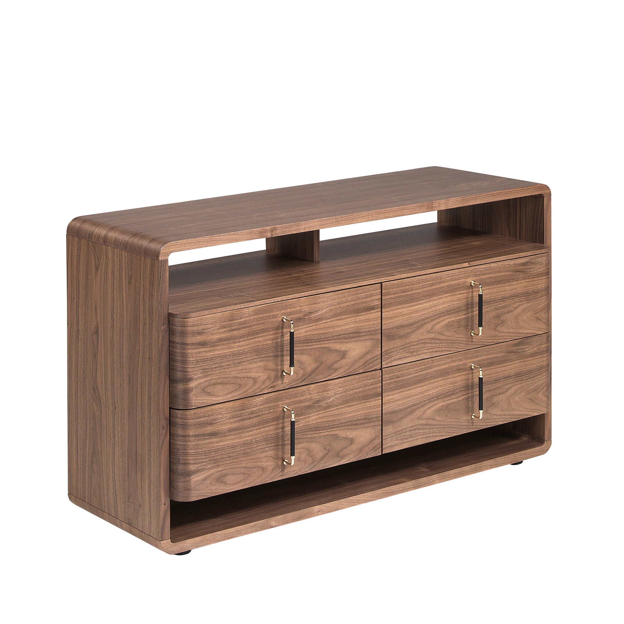 Walnut and black PVC chest of drawers