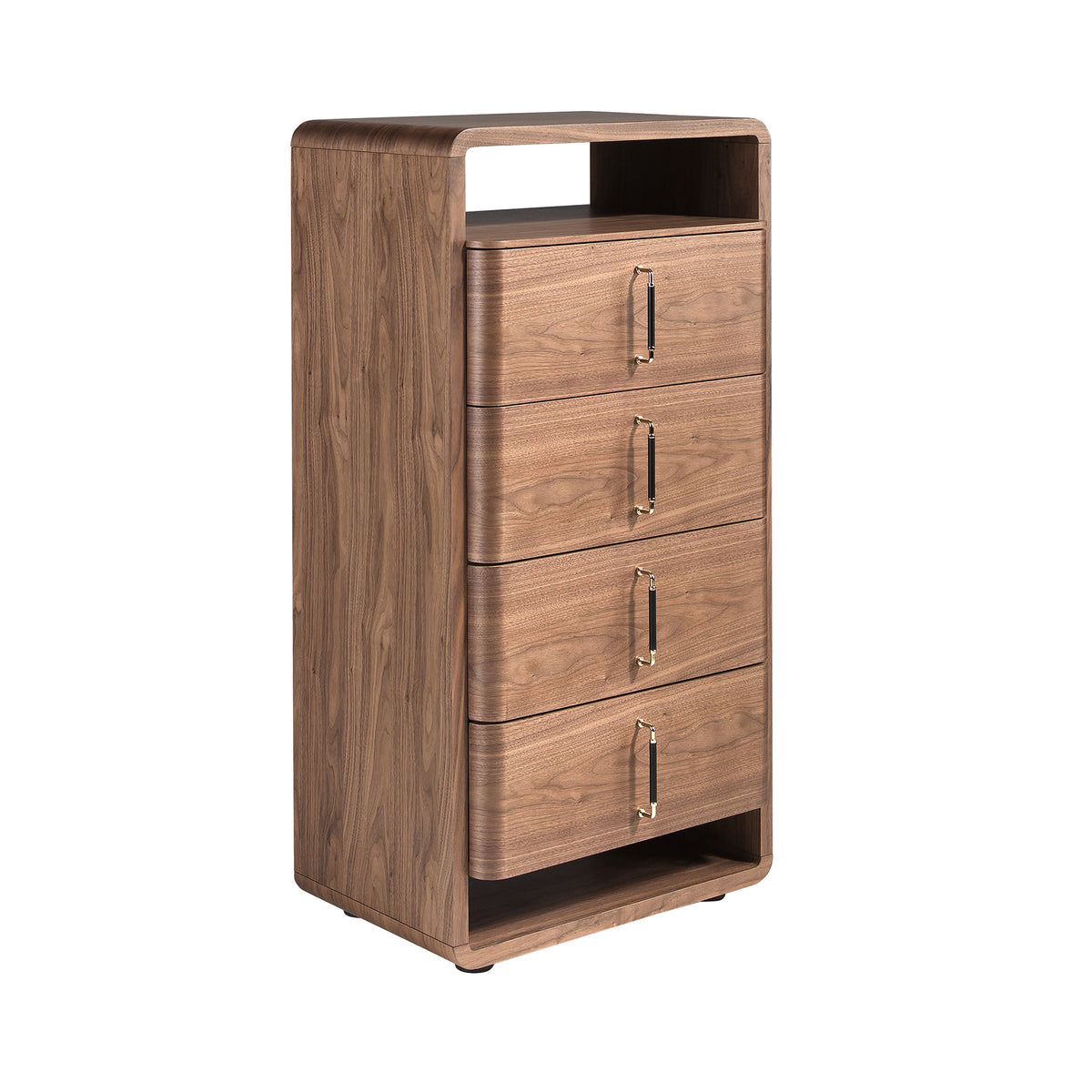 Walnut and black PVC chest of drawers