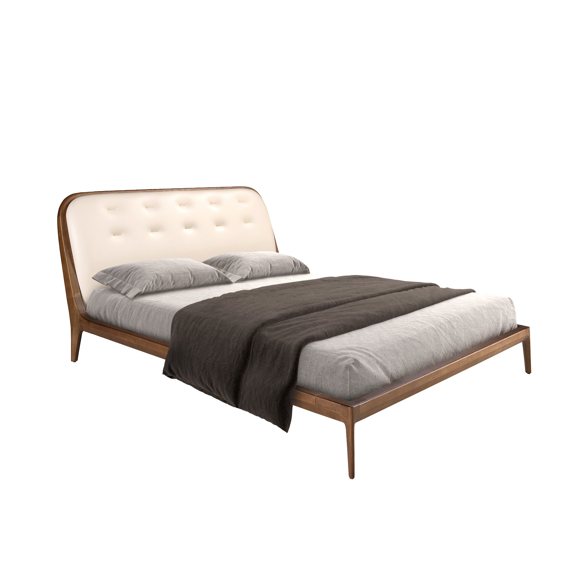 Bed in sand-coloured leatherette