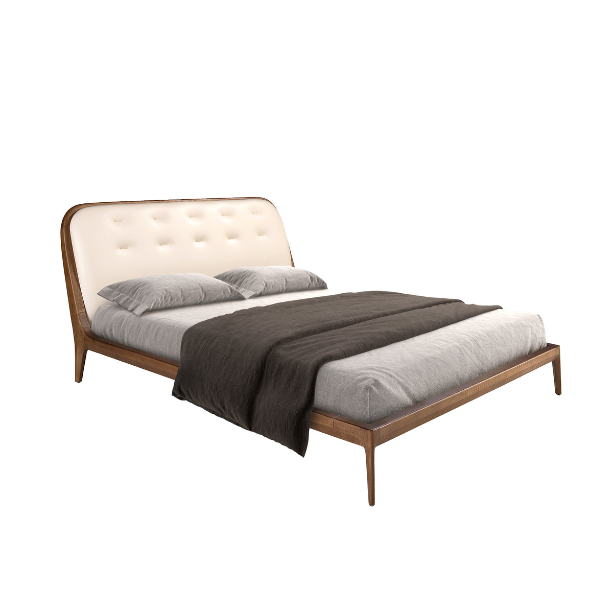 Bed in sand-coloured leatherette