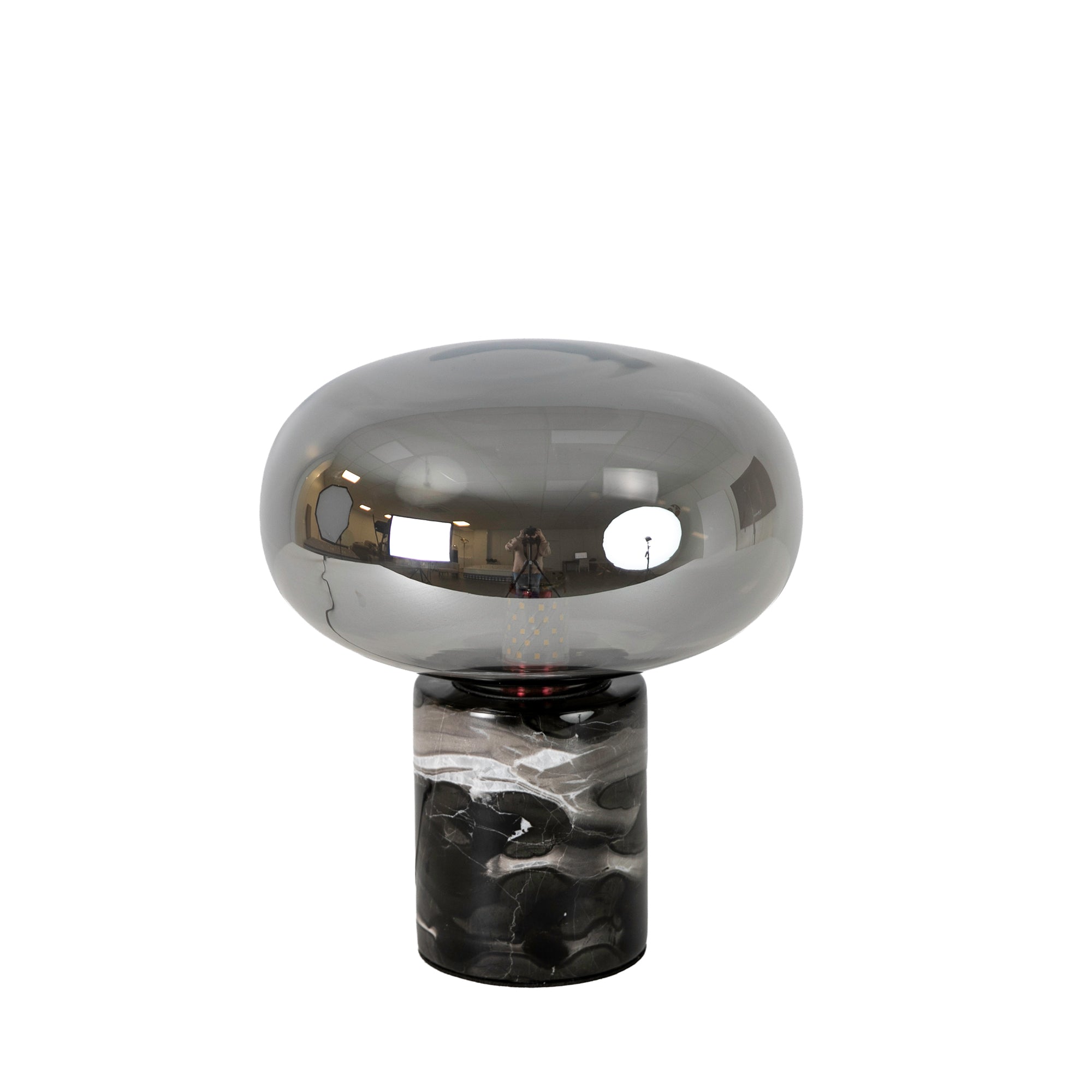Table lamp in grey smoked mirror-effect glass and porcelain marble