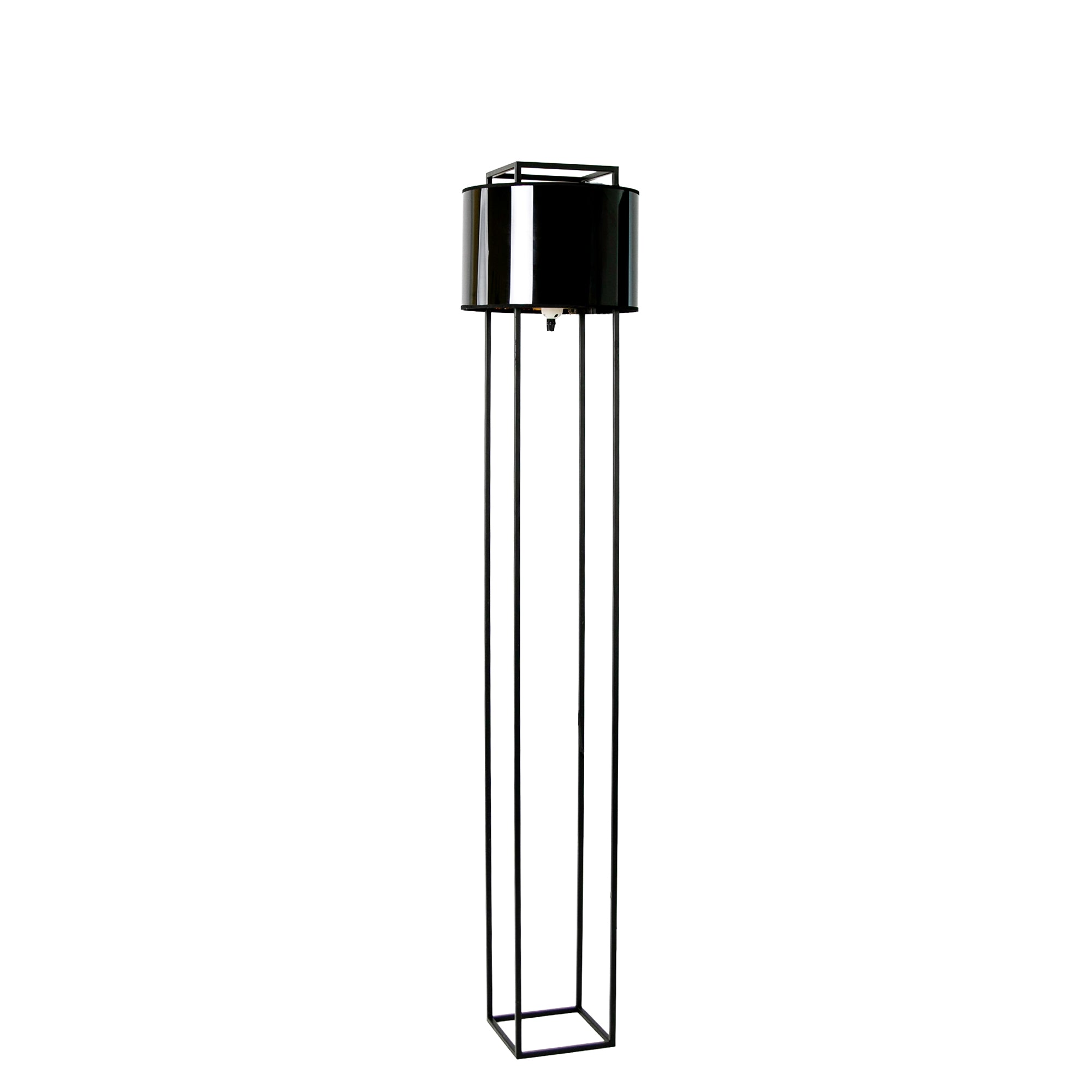 Floor lamp in black and glossy gold PVC and black steel