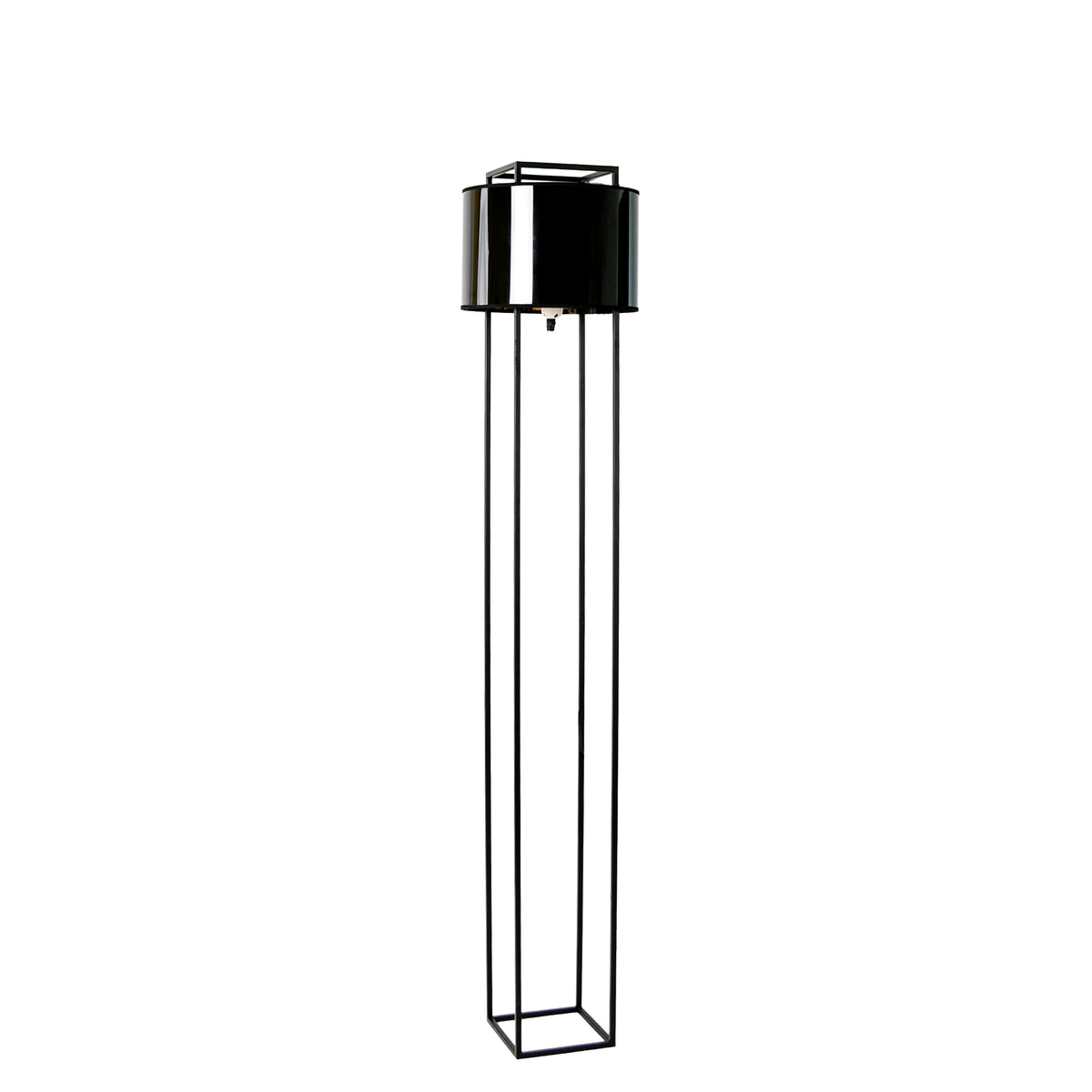 Floor lamp in black and glossy gold PVC and black steel