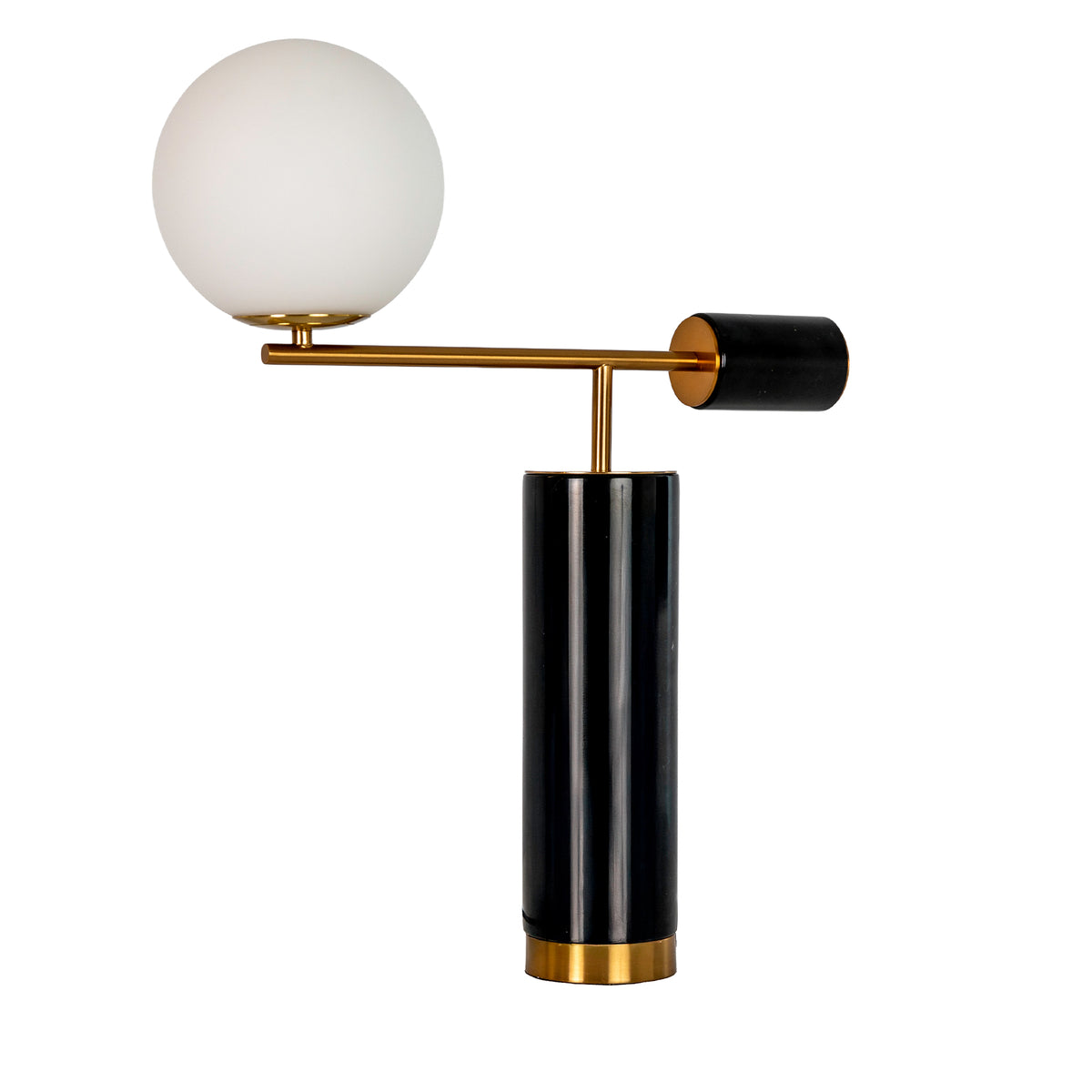 Table lamp in white glass, polished gold steel and porcelain marble base
