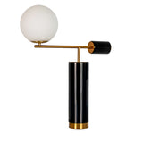 Table lamp in white glass, polished gold steel and porcelain marble base