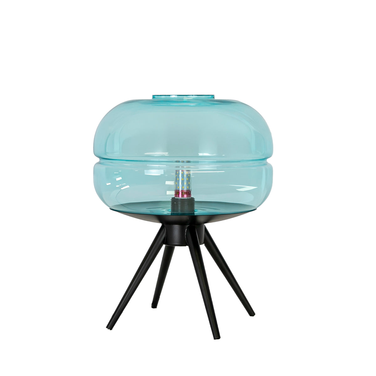 Blue glass and black steel table lamp