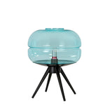 Blue glass and black steel table lamp