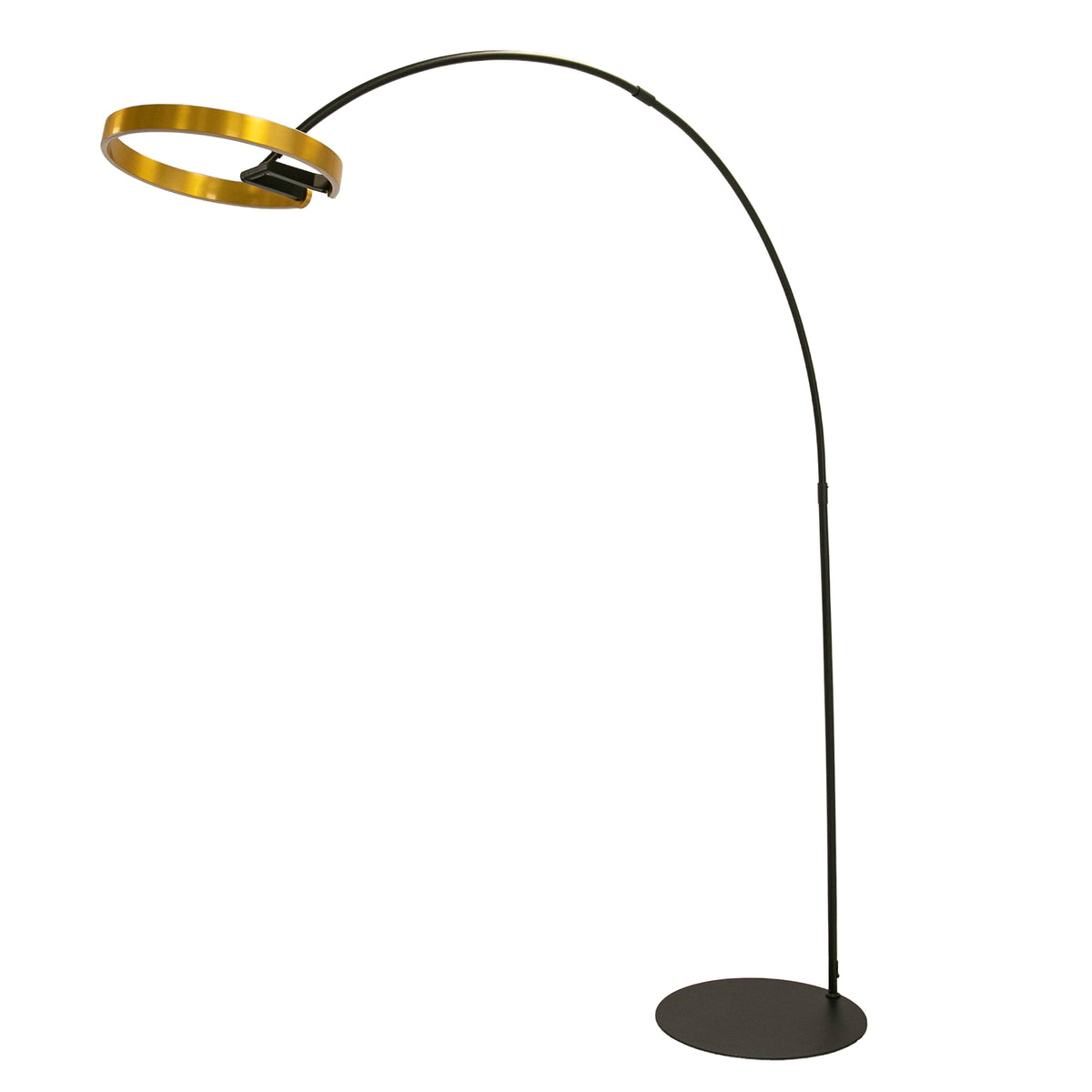 Floor lamp in polished gold steel and black steel