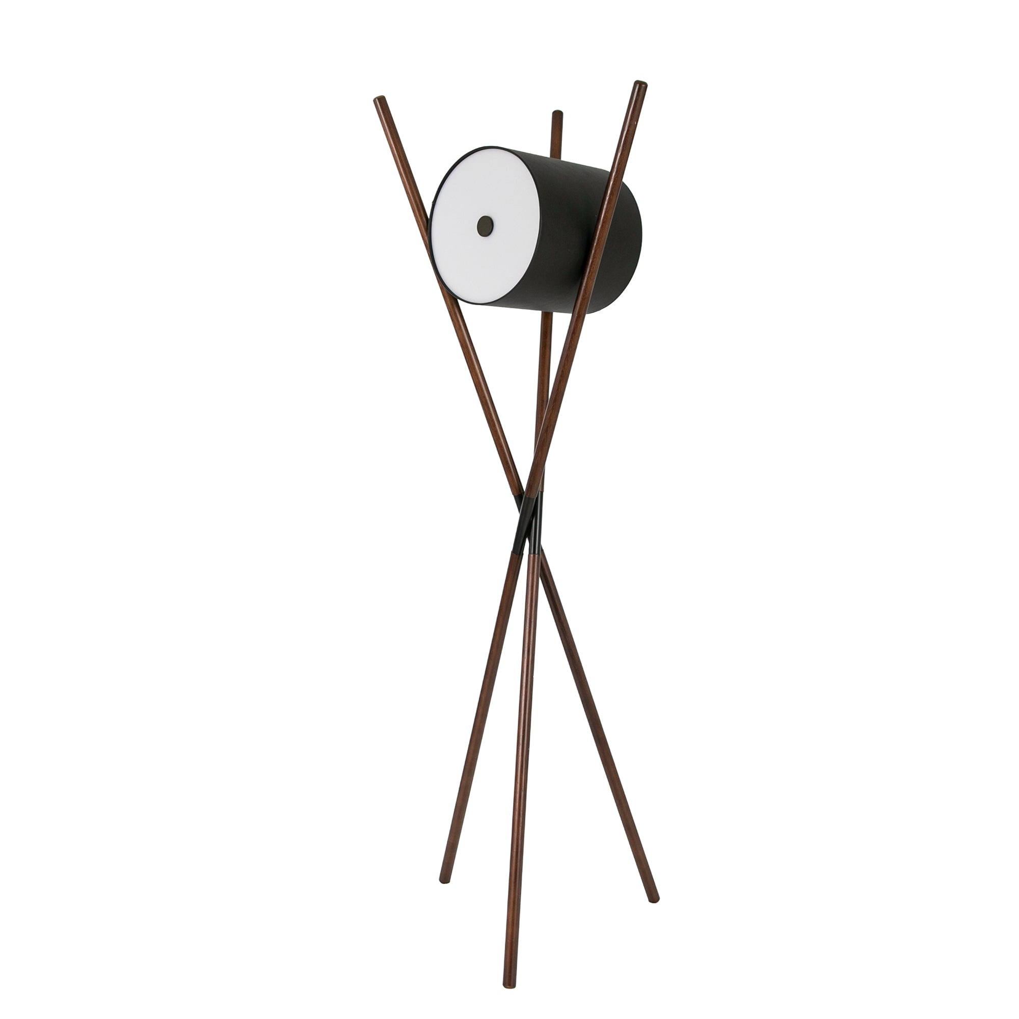 Floor lamp in wood upholstered in black leatherette and dark walnut