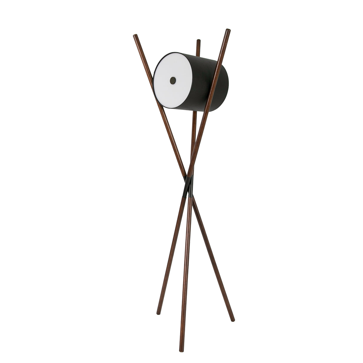 Floor lamp in wood upholstered in black leatherette and dark walnut