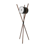 Floor lamp in wood upholstered in black leatherette and dark walnut