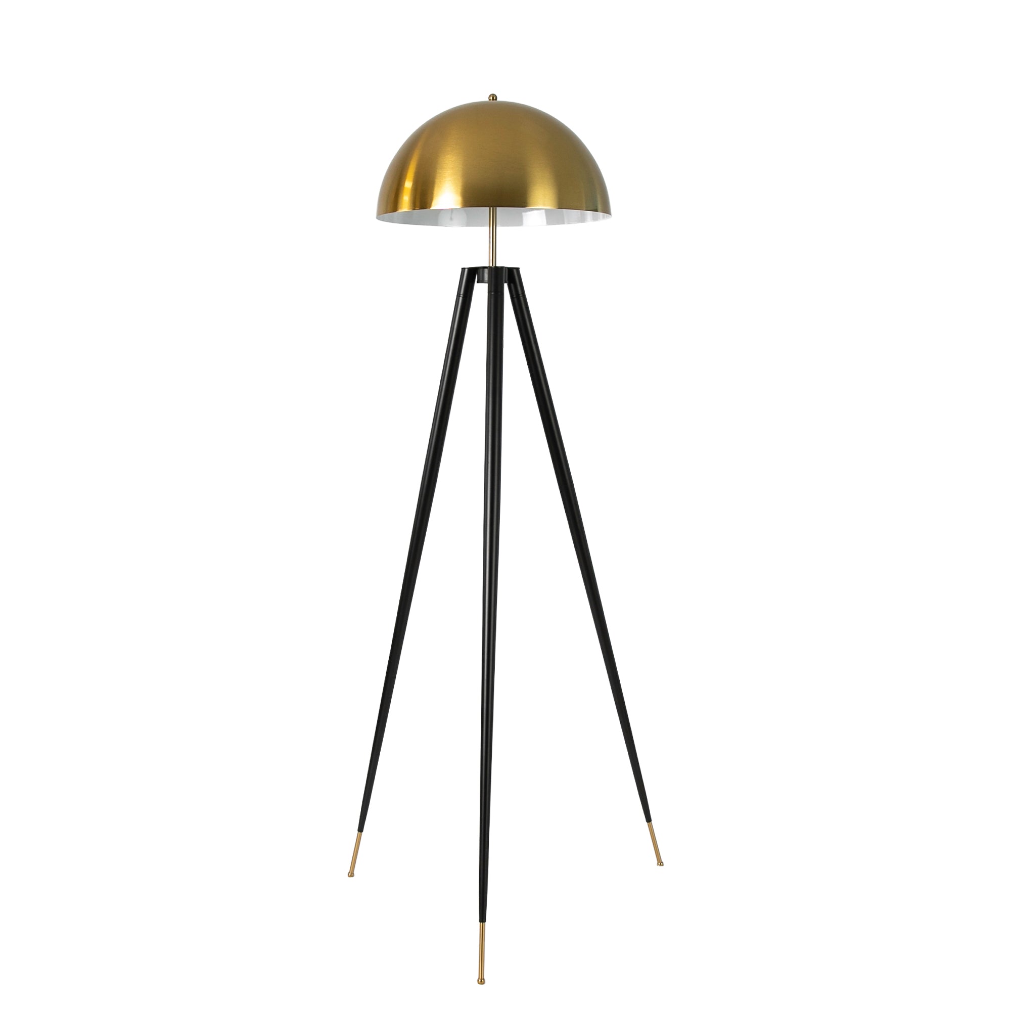 Polished gold steel and black steel floor lamp