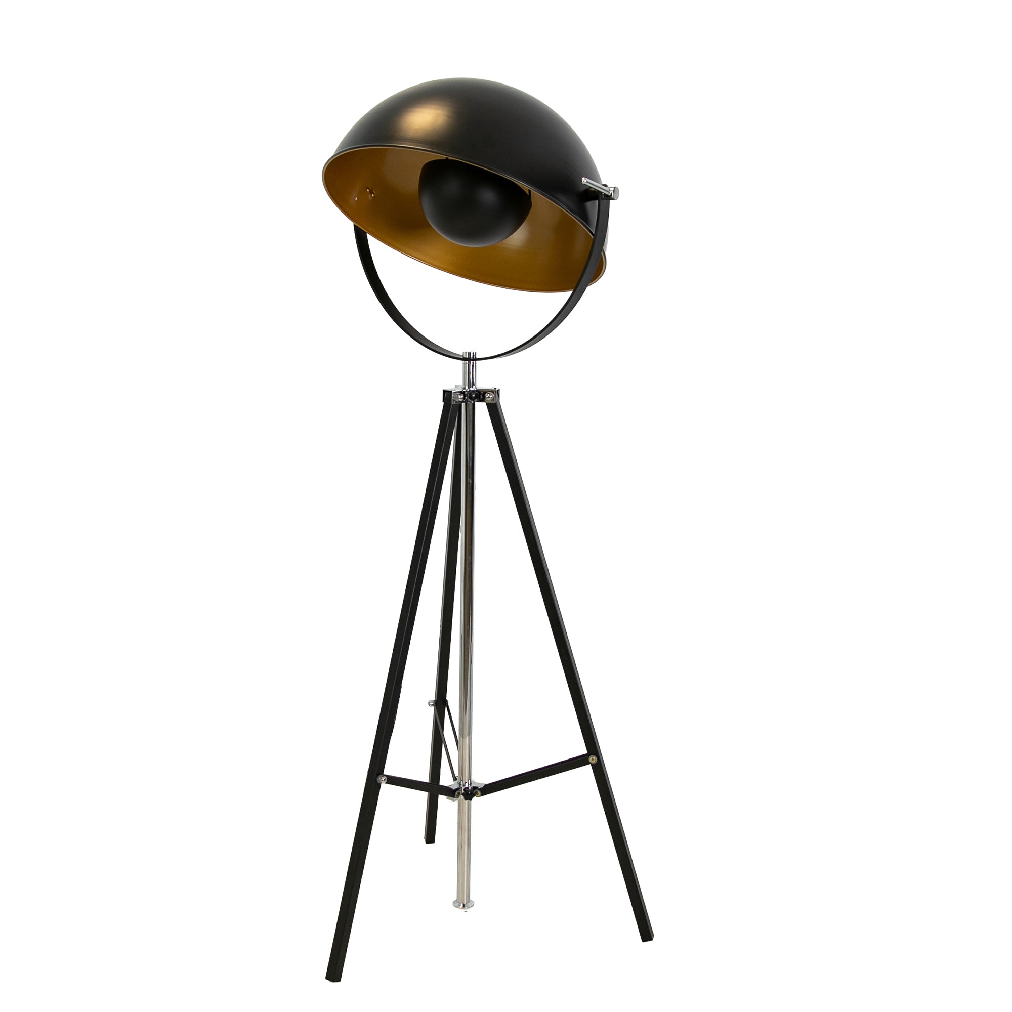 Floor lamp in black steel and polished gold steel