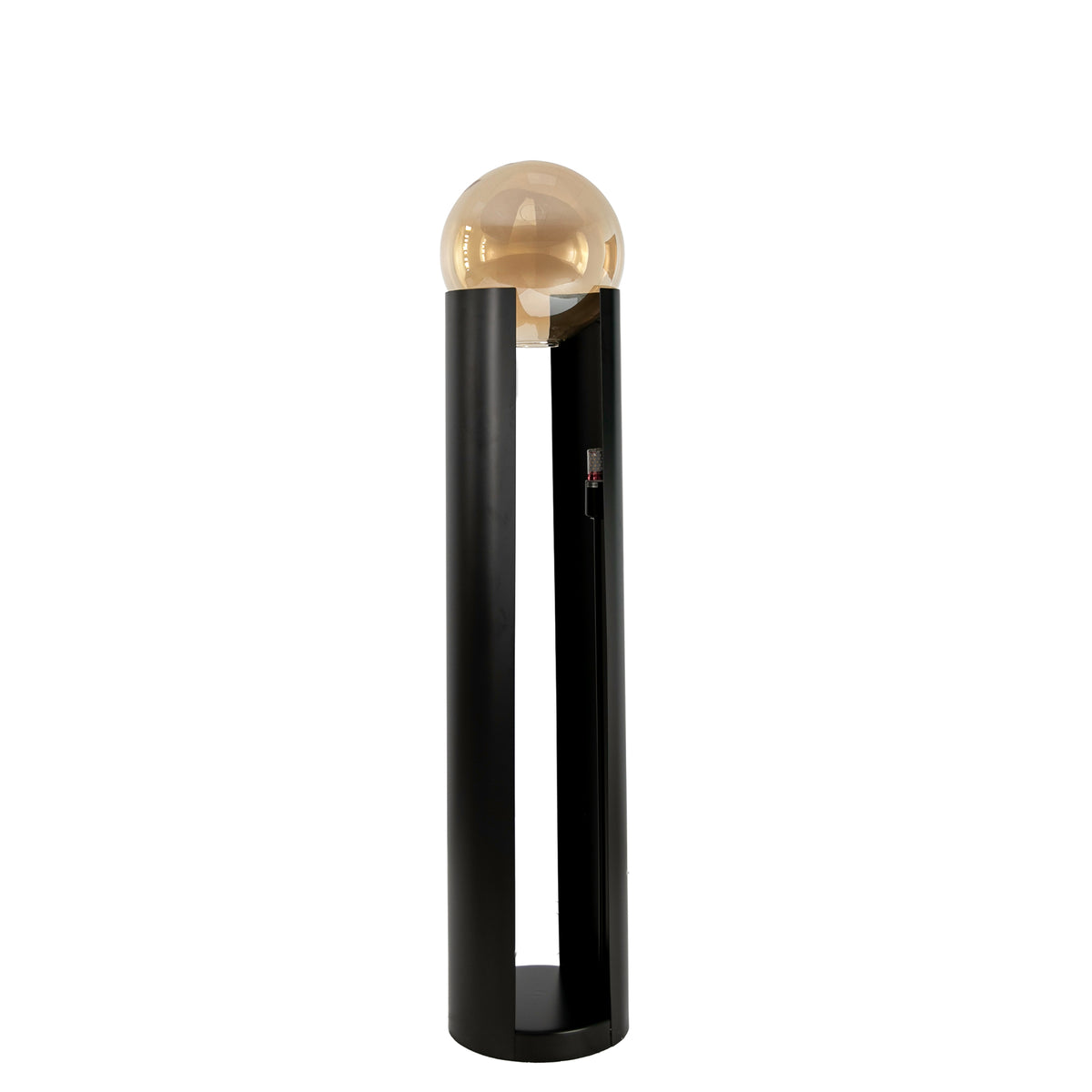 Smoked amber glass and black steel floor lamp