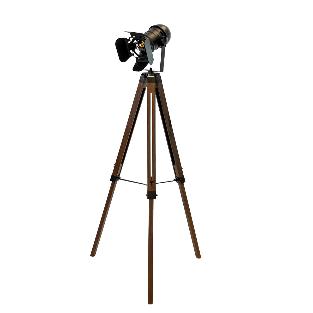 Floor lamp in black steel and walnut-coloured pine wood