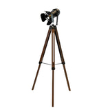 Floor lamp in black steel and walnut-coloured pine wood