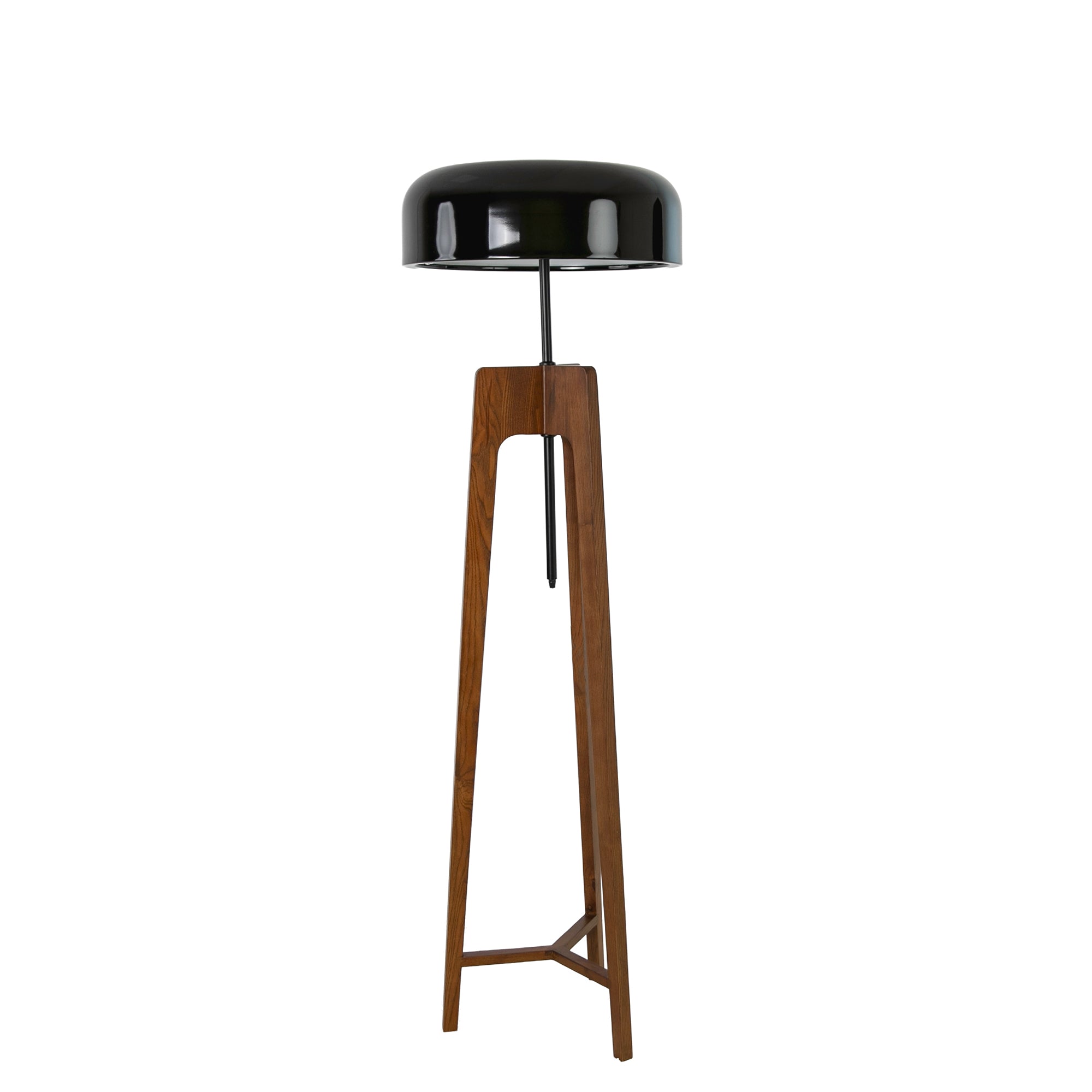 Floor lamp in black and white aluminium and walnut-coloured pine wood