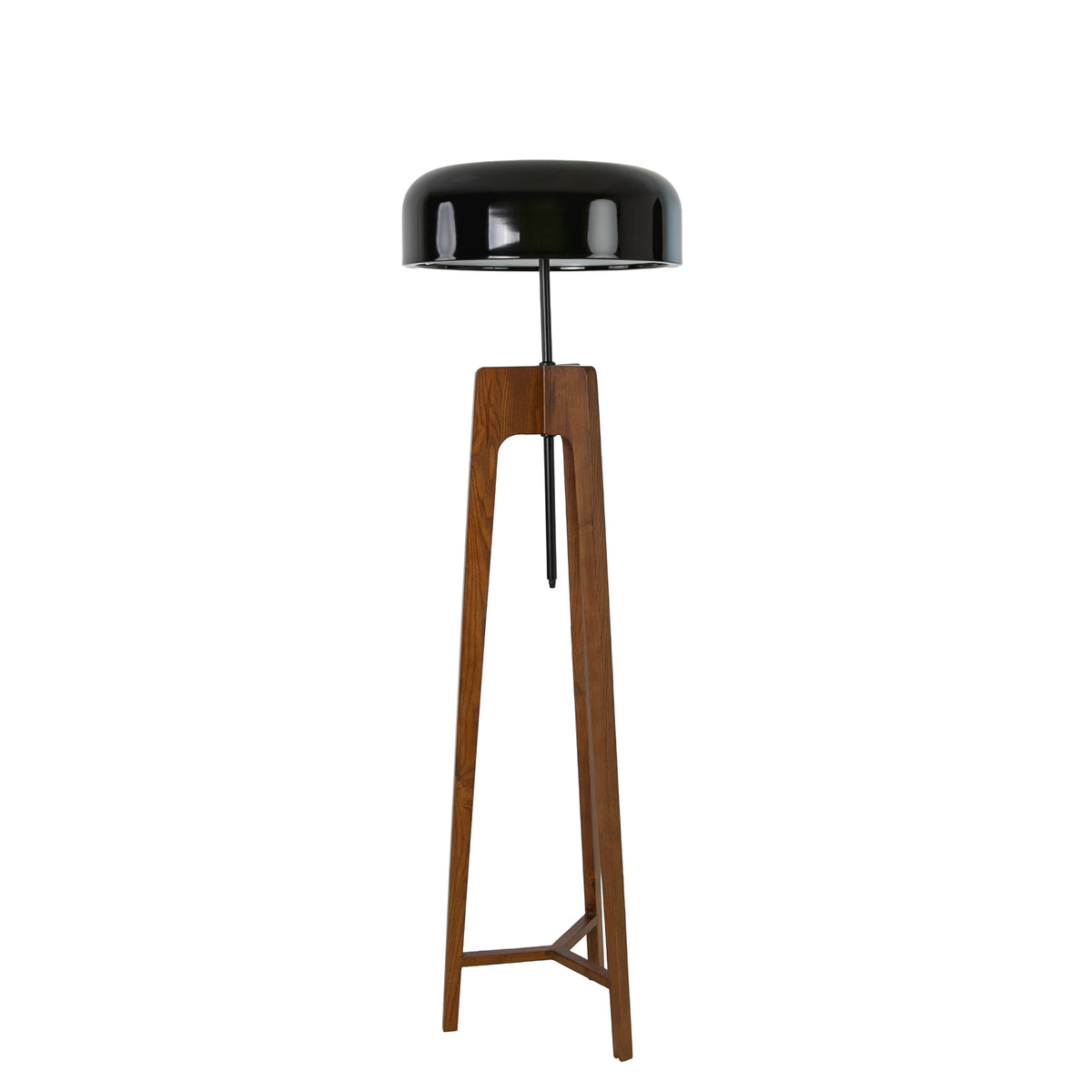 Floor lamp in black and white aluminium and walnut-coloured pine wood