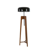 Floor lamp in black and white aluminium and walnut-coloured pine wood