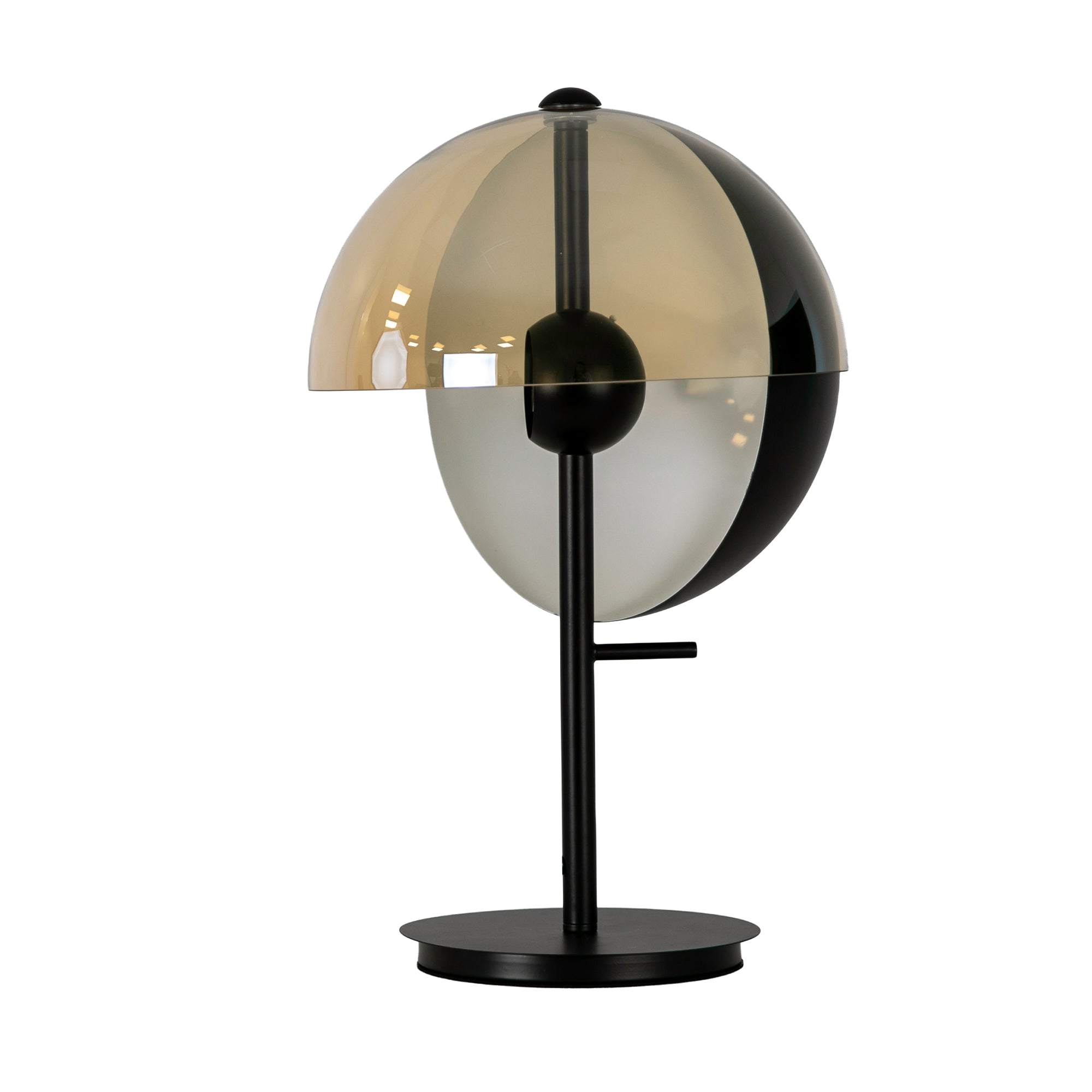Table lamp in amber smoked glass and black and white steel with black steel base