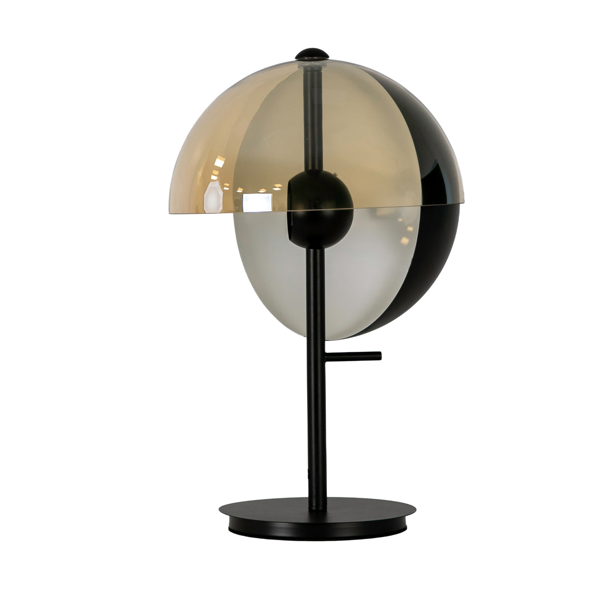 Table lamp in amber smoked glass and black and white steel with black steel base