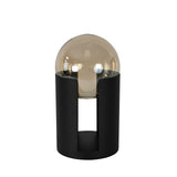 Smoked amber glass and black steel table lamp