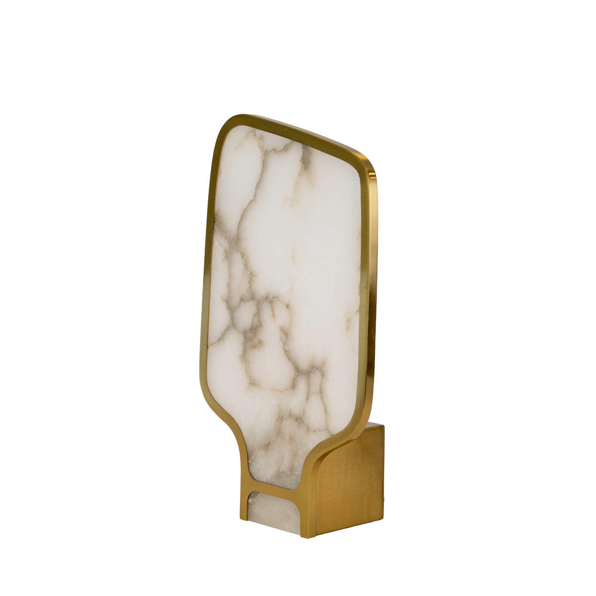 Table lamp in natural Alabaster stone and polished gold steel