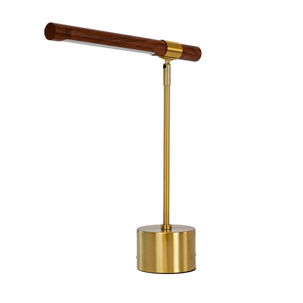 Table lamp in walnut-effect steel and polished gold steel