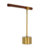 Table lamp in walnut-effect steel and polished gold steel