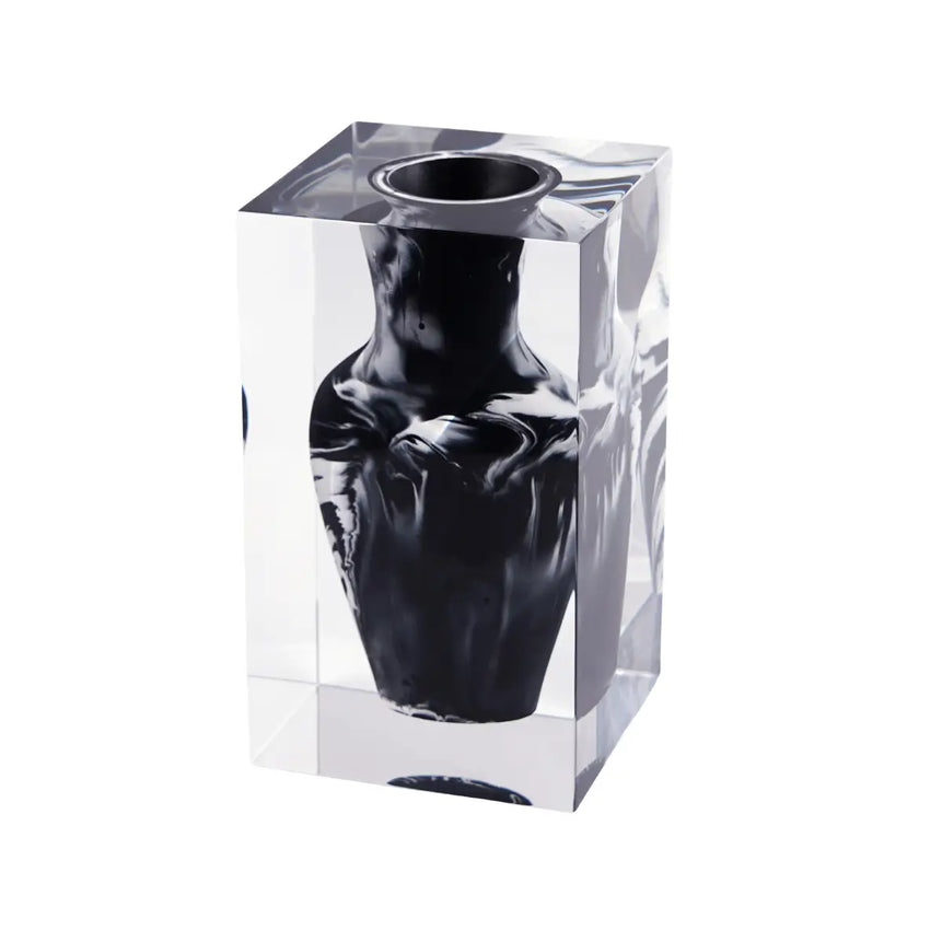 Wide-Chest Acrylic Vase – Black Mottle