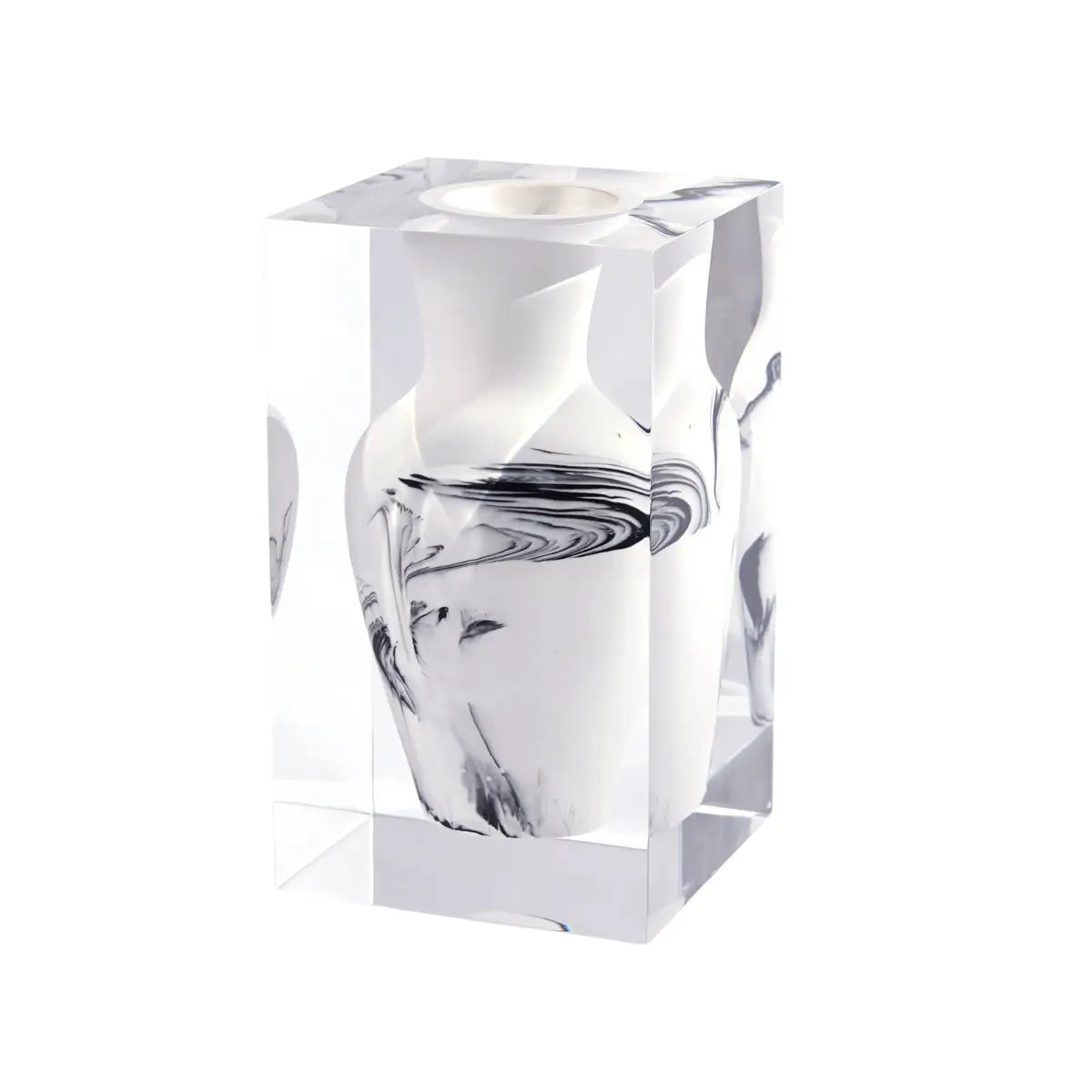 Wide-Chest Acrylic Vase – White Mottle