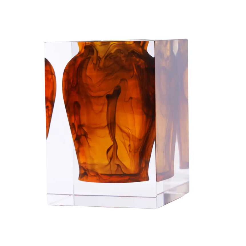 Wide-Mouthed Acrylic Vase – Transparent Brown Mottle