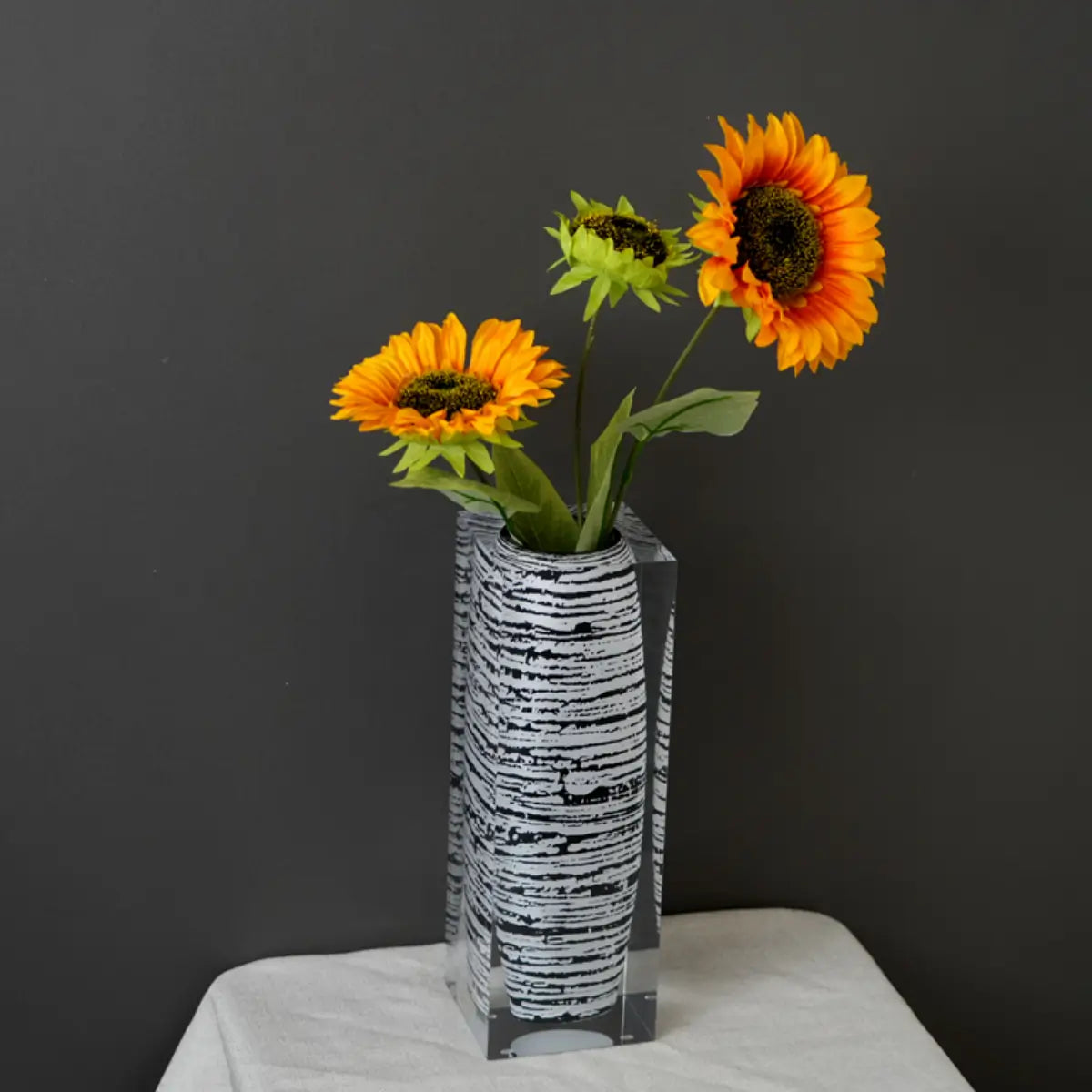 Waist-Drum Acrylic Art Vase – Grey Mottle