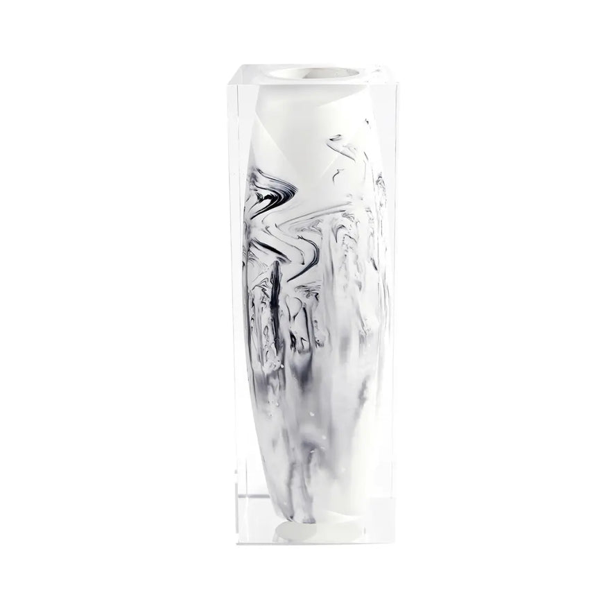 Waist-Drum Acrylic Art Vase – White Mottle