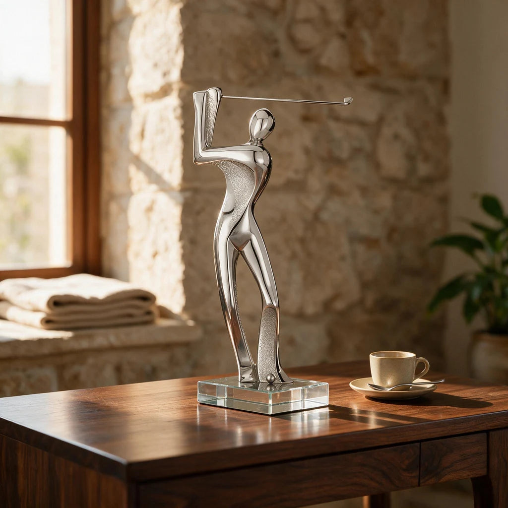 Golfer Sculpture — Silver on Crystal