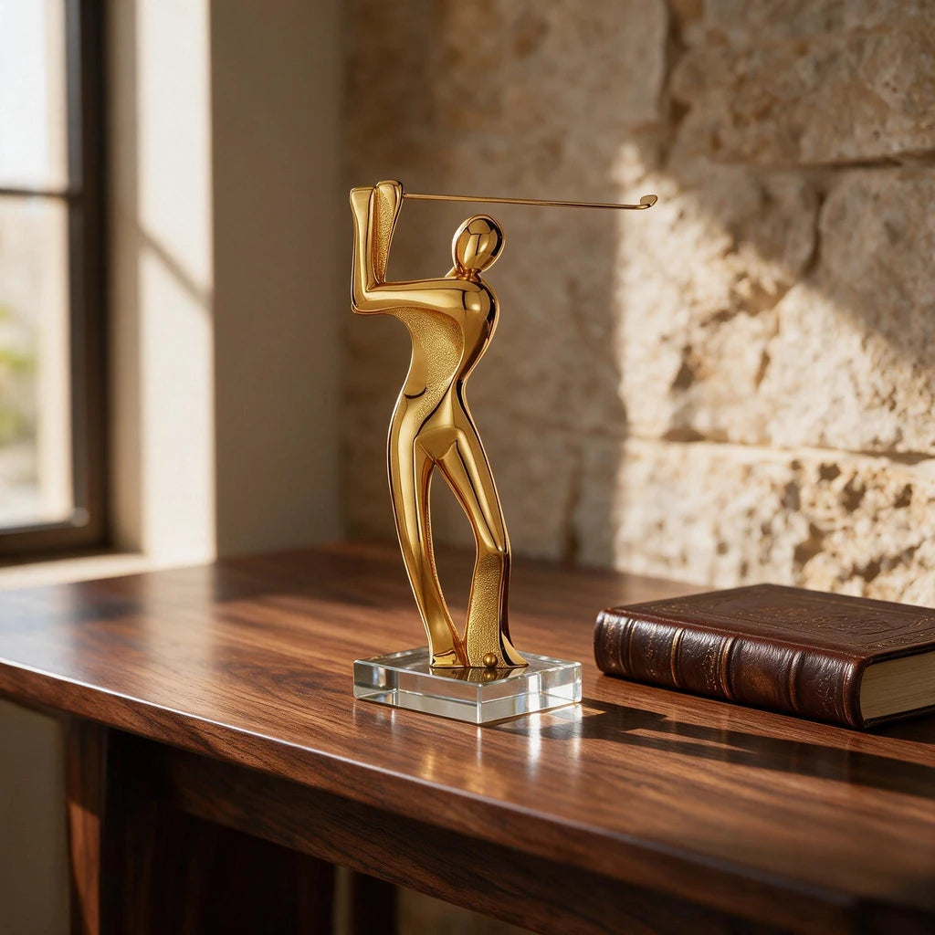 Golfer Sculpture — Gold on Crystal