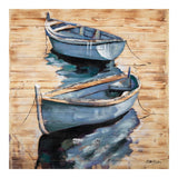 Moored Boats — Painting on Wood with Silver Leaf · 100×100 cm