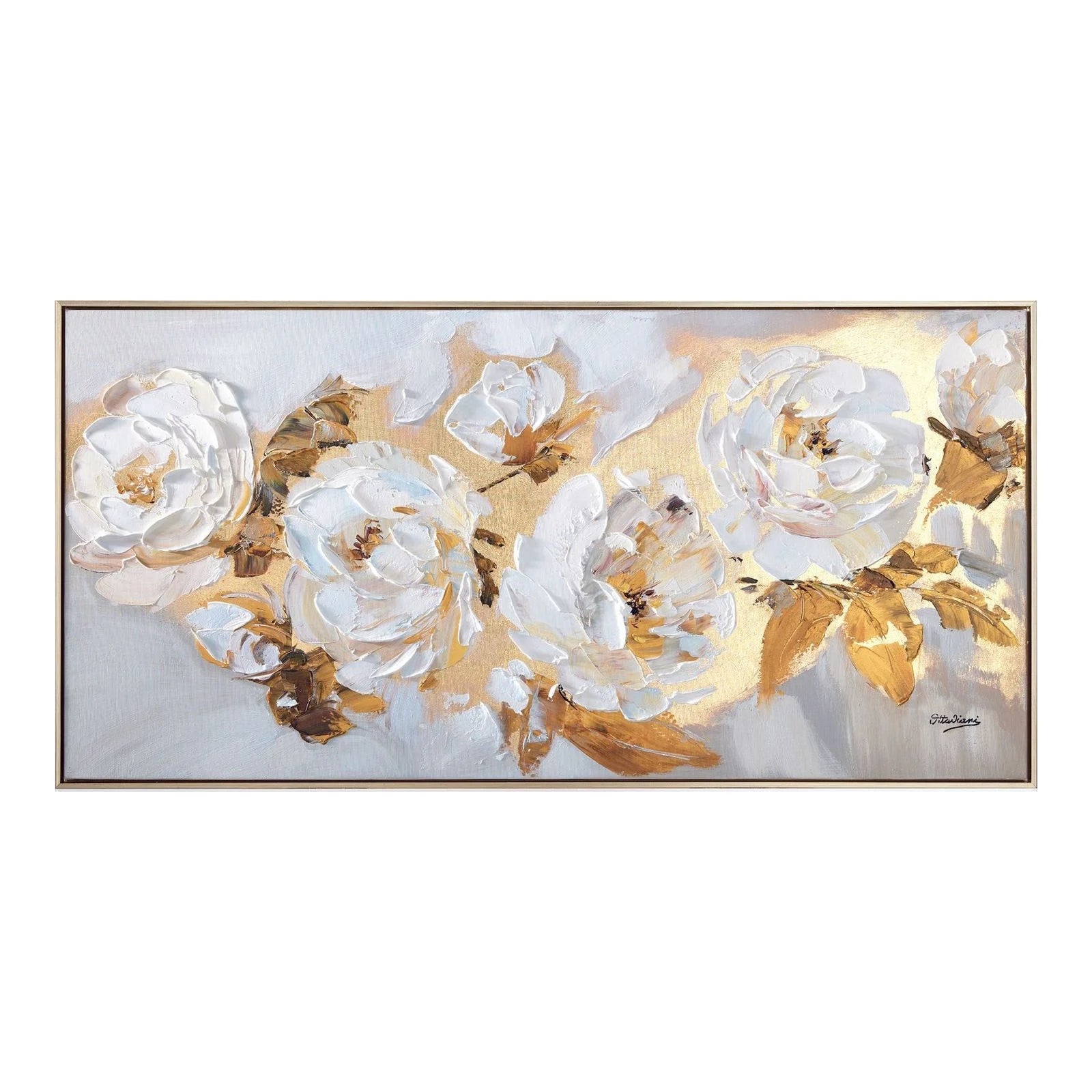 Gold Peonies — Painting on Canvas, Framed · 120×60 cm