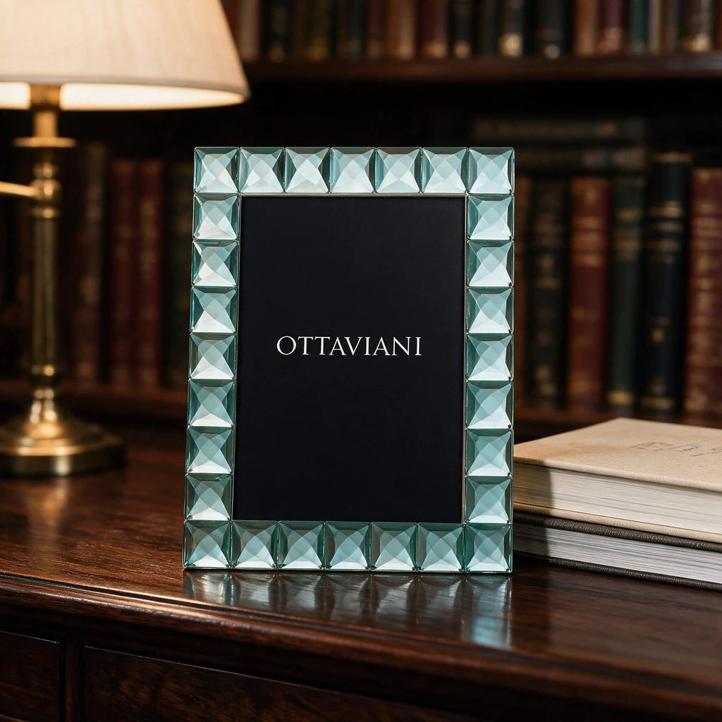 Crystal Photo Frame — Aquamarine Studs · 20×25 cm