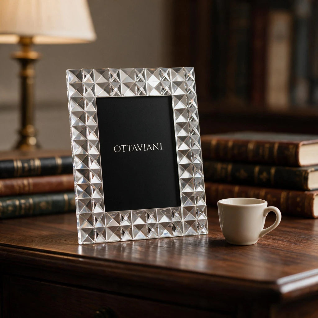 Crystal Photo Frame — Clear Pyramid Studs · Portrait