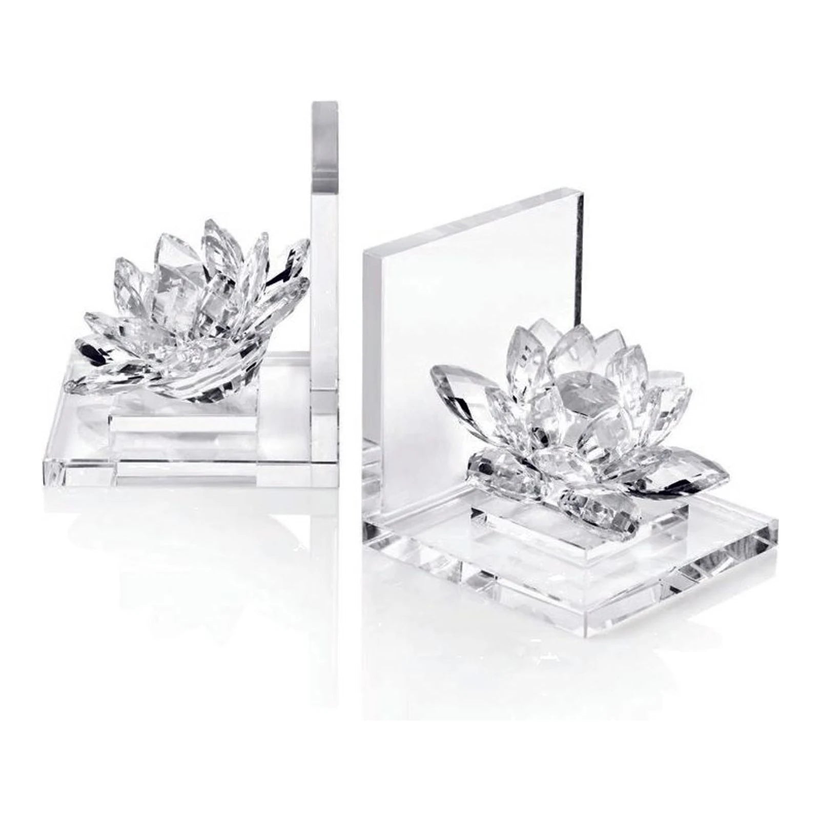 Crystal Bookends with Lotus — Pair