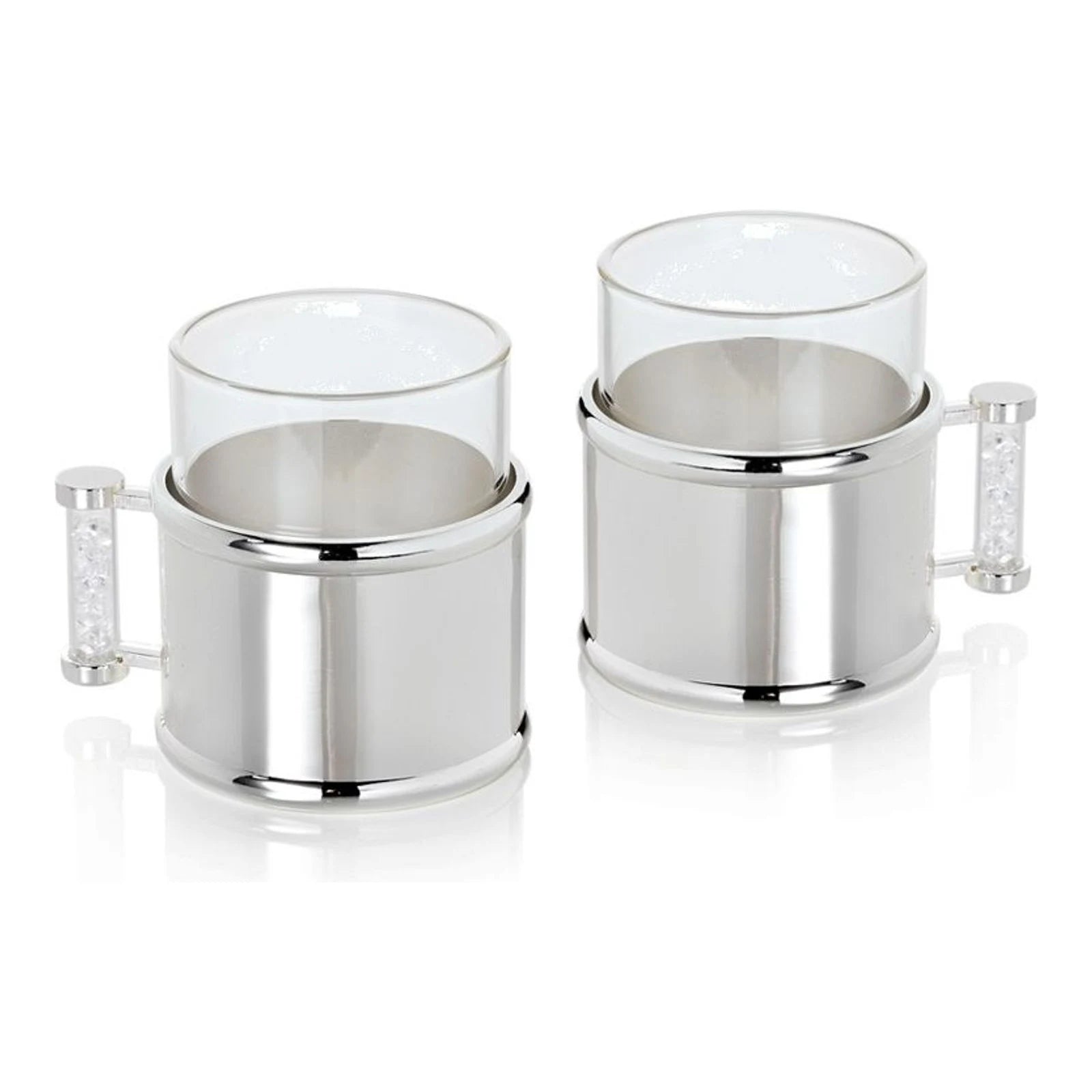 Coffee Cup Set of Two — Silver Metal and Crystal