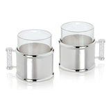 Coffee Cup Set of Two — Silver Metal and Crystal