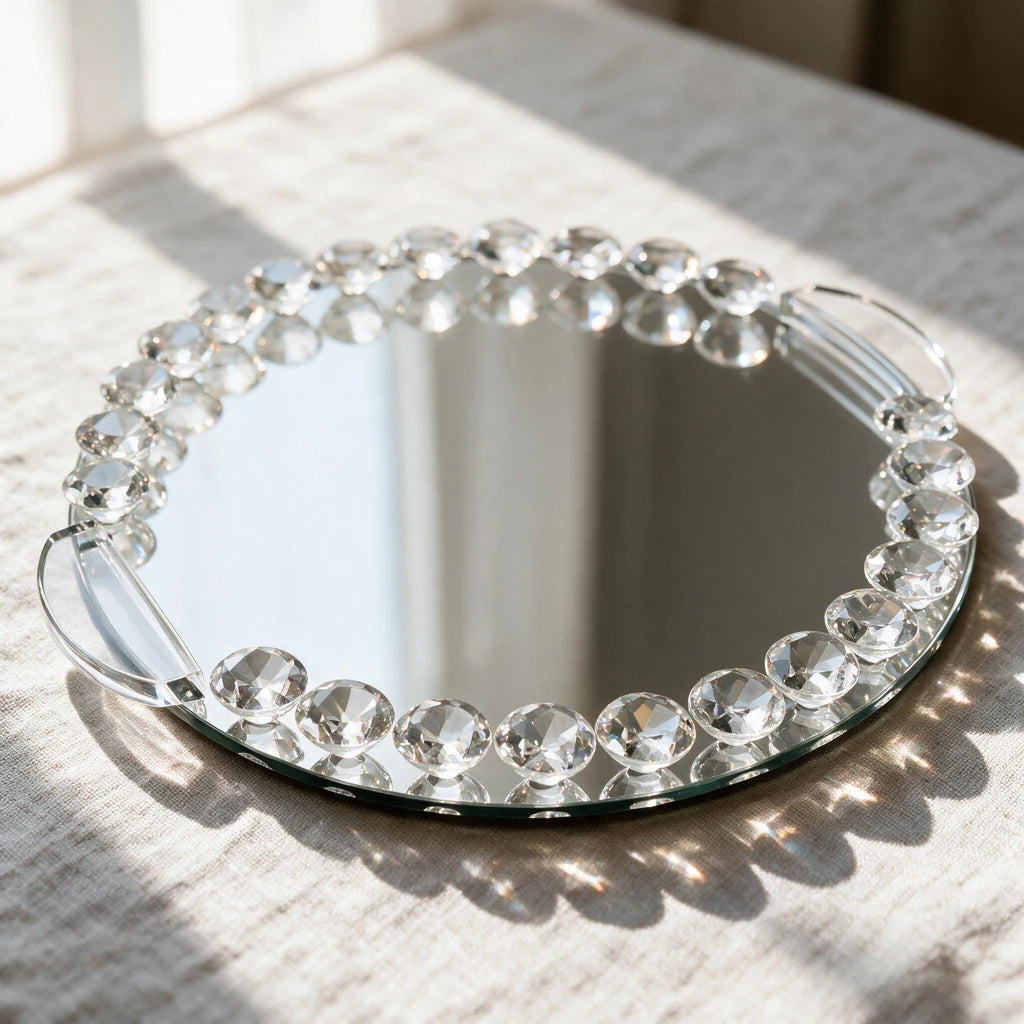 Crystal Tray with Rhinestone Rim — Round