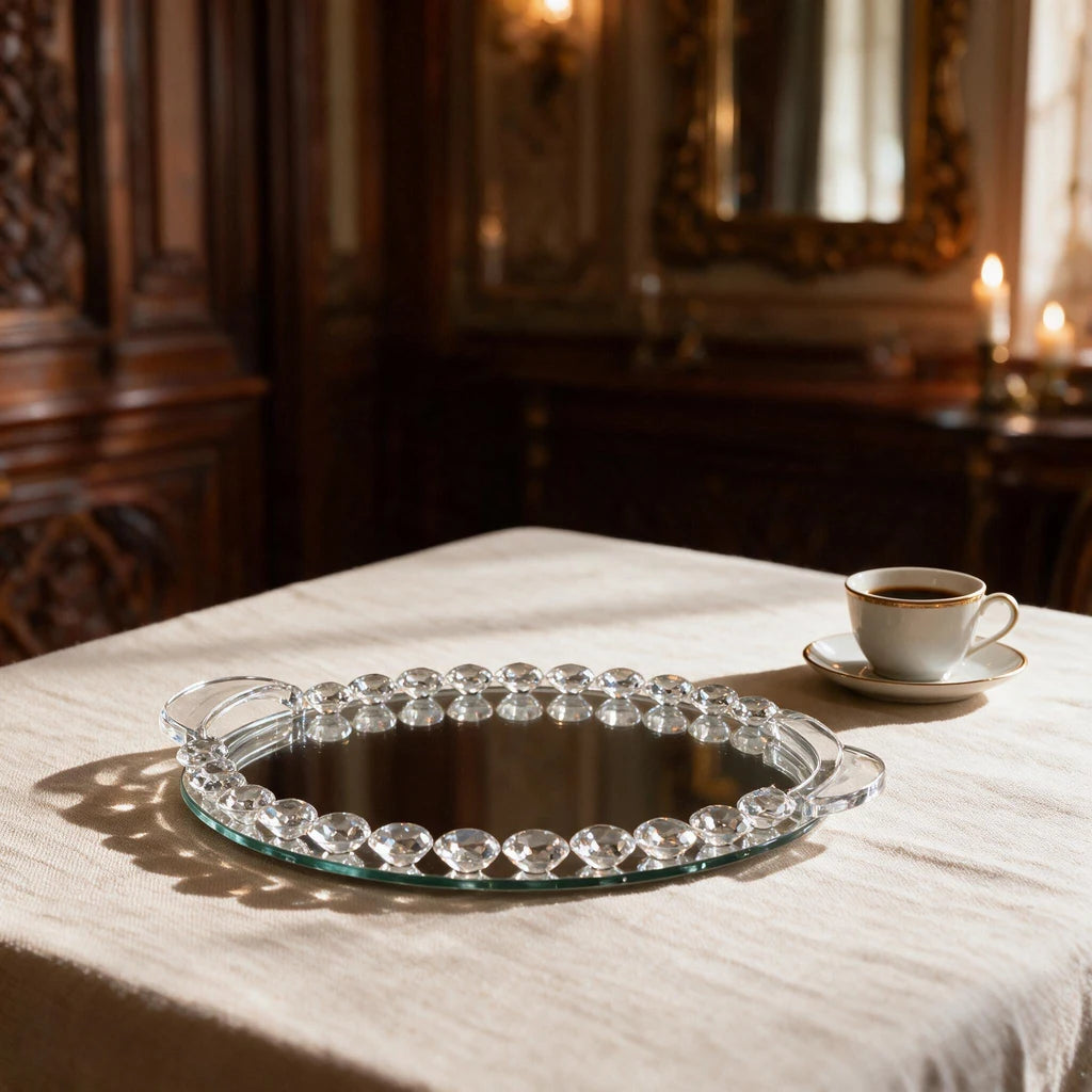 Crystal Tray with Rhinestone Rim — Round