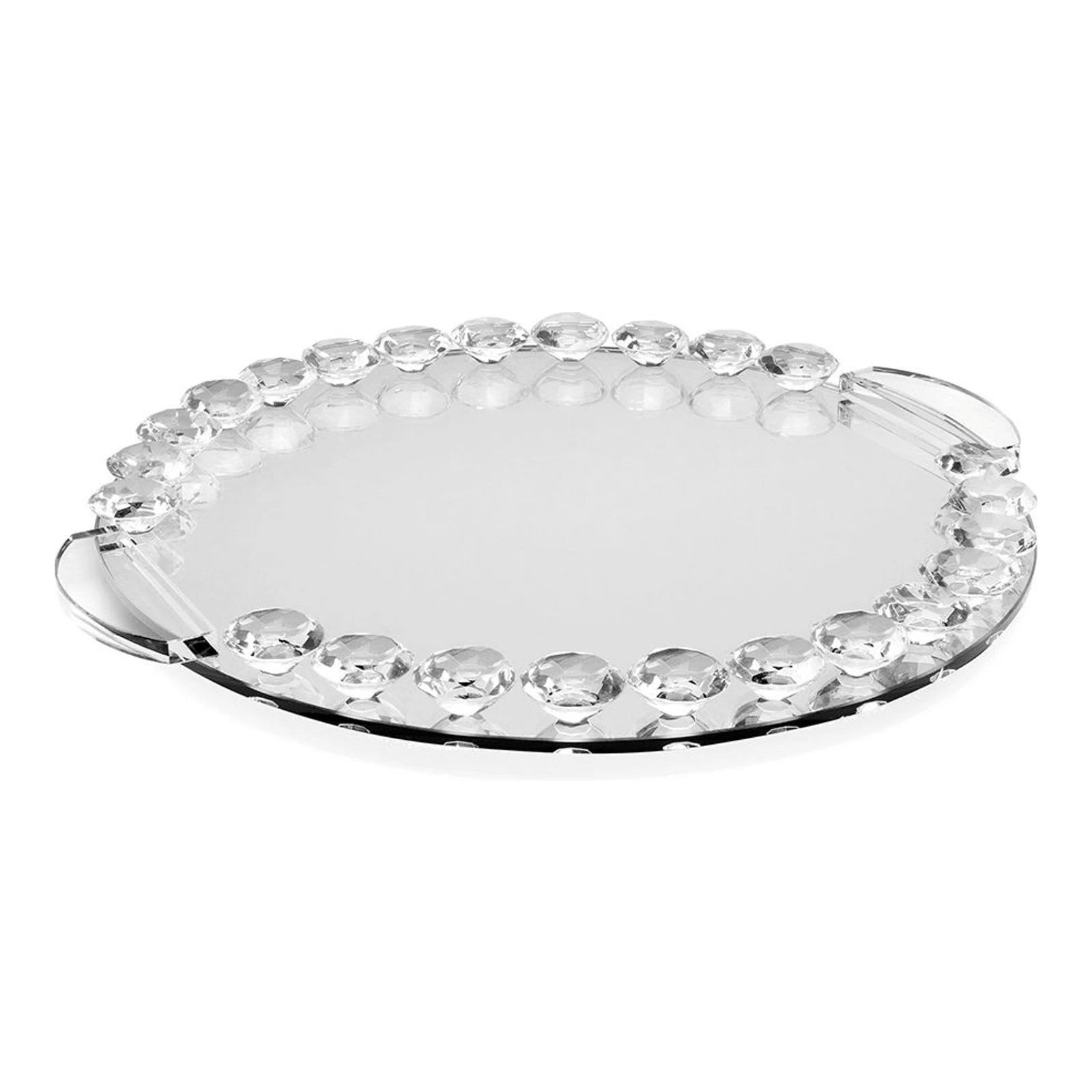 Crystal Tray with Rhinestone Rim — Round